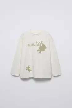Футболка с принтом ZARA, экрю
