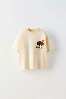 Футболка с принтом ZARA, экрю