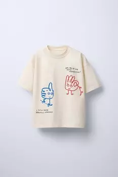 Футболка с принтом ZARA, экрю