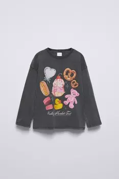 Футболка с принтом ZARA, антрацитово-серый