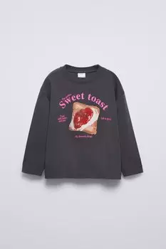 Футболка с принтом ZARA, антрацитово-серый