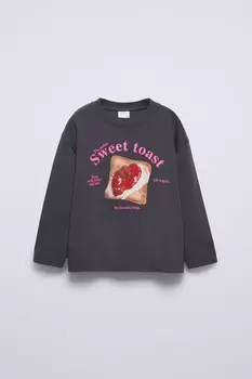 Футболка с принтом ZARA, антрацитово-серый
