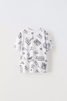 Футболка с принтом ZARA, белый