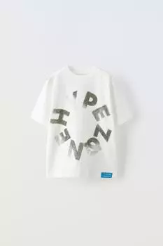 Футболка с принтом ZARA, белый