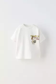 Футболка с принтом ZARA, белый