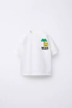 Футболка с принтом ZARA, белый