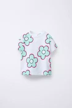 Футболка с принтом ZARA, белый