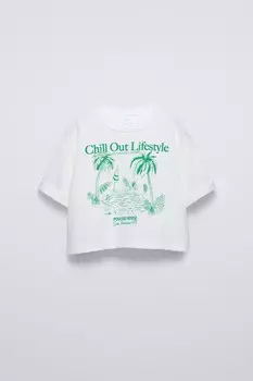 Футболка с принтом ZARA, белый/зеленый