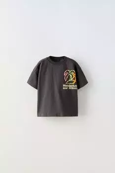 Футболка с принтом ZARA, черный