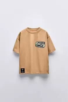 Футболка с принтом ZARA, цвет mid-camel