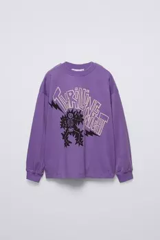 Футболка с принтом ZARA, фиолетовый