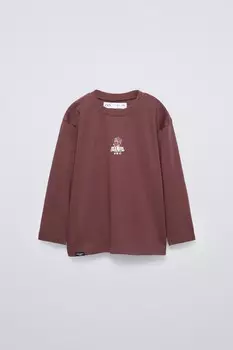 Футболка с принтом ZARA, коричневый