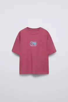 Футболка с принтом ZARA, розовый/лиловый