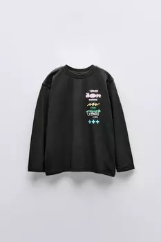 Футболка с принтом ZARA, серый