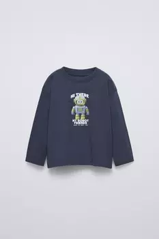 Футболка с принтом ZARA, синий/серый