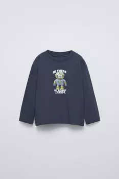 Футболка с принтом ZARA, синий/серый