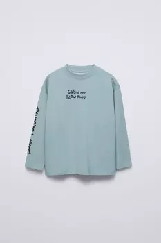 Футболка с принтом ZARA, светло-голубой
