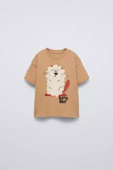 Футболка с принтом ZARA, светло-коричневый