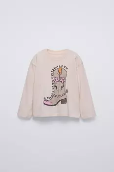 Футболка с принтом ZARA, светло-розовый