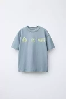 Футболка с принтом ZARA, светло-синий