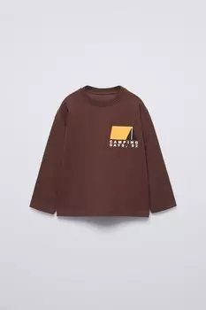 Футболка с принтом ZARA, темно-бордовый