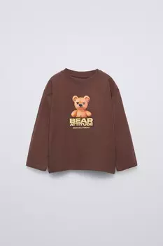 Футболка с принтом ZARA, темно-коричневый