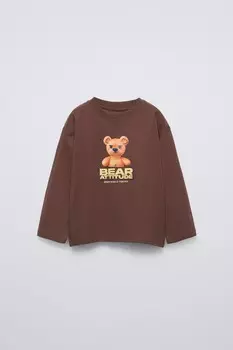 Футболка с принтом ZARA, темно-коричневый
