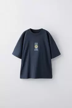Футболка с принтом ZARA, темно-синий