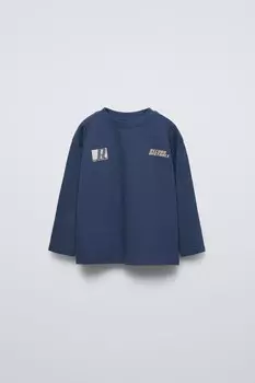 Футболка с принтом ZARA, темно-синий