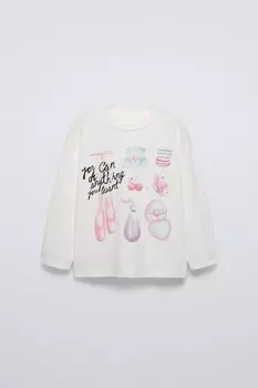 Футболка с принтом ZARA, устрично-белый