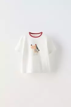 Футболка с принтом ZARA, устрично-белый