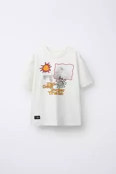 Футболка с принтом ZARA, устрично-белый