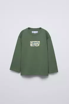 Футболка с принтом ZARA, зеленый