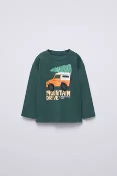 Футболка с принтом ZARA, зеленый