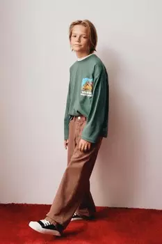 Футболка с принтом ZARA, зеленый