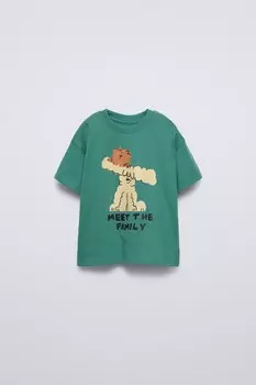 Футболка с принтом ZARA, зеленый