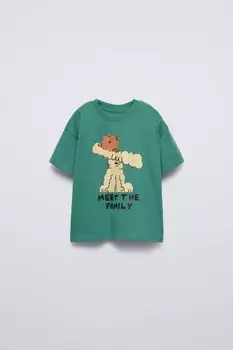 Футболка с принтом ZARA, зеленый