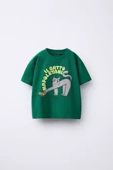 Футболка с принтом ZARA, зеленый