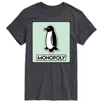 Футболка с принтом жетона пингвина из игры "Монополия" для мужчин Licensed Character, серый