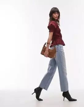 Футболка с присборенной панелью бордового цвета Topshop
