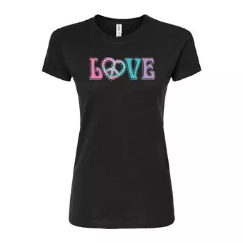 Футболка с приталенным рисунком и надписью Juniors' Love Peace Sign Licensed Character, черный