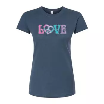Футболка с приталенным рисунком и надписью Juniors' Love Peace Sign Licensed Character, синий