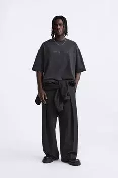 Футболка с признанным слоганом ZARA, темно-серый