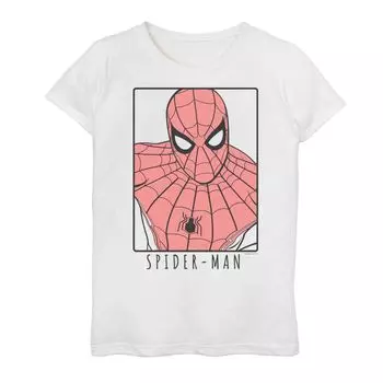 Футболка с простым контурным плакатом для девочек 7–16 лет Marvel Spider-Man Licensed Character, белый
