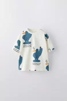 Футболка с птичьим принтом ZARA, экрю