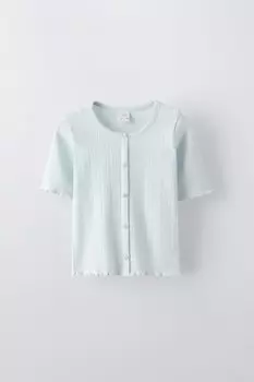 Футболка с пуговицами «пуантель» ZARA, светло-голубой