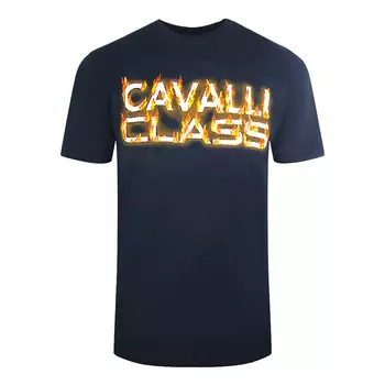 Футболка с пылающим логотипом Cavalli Class, синий