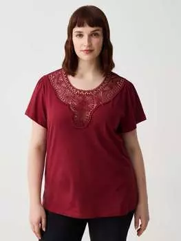 Футболка с пышными формами со вставкой из макраме Mya, цвет claret red