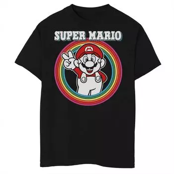 Футболка с ярким логотипом Nintendo Super Mario в стиле ретро для мальчиков 8–20 лет Licensed Character, черный
