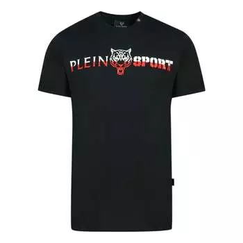 Футболка с ярким разрезом и логотипом Plein Sport, черный